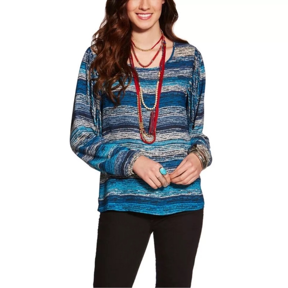 Ariat Etta Top M Blue Striped Fringe